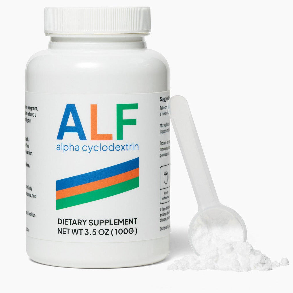 ALF alpha-cyclodextrin powder, 100g bottle with scoop