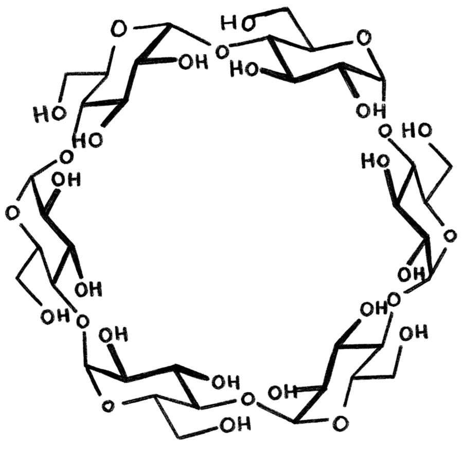 Line-art illustration of the alpha-cyclodextrin ring molecule